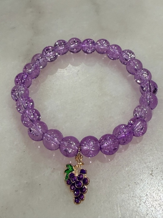 Handmade Jewelry - Purple Glass Bead Bracelet with Grape Charm